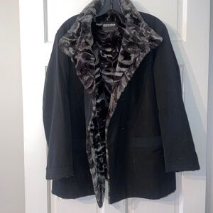 Vintage Giorgio Armani Faux Fur-lined Wool Short Coat Black Sz 48 (12/14) Warm